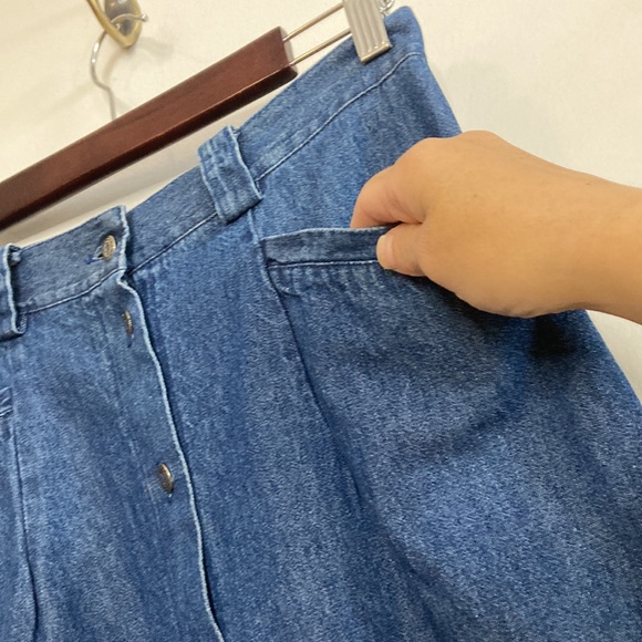 Vintage Midi Skirt Womens Large Blue Jean Cotton Straight Pockets Button Front - Picture 5 of 10